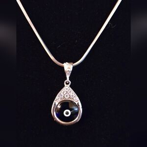 STERLING SILVER & CRYSTAL EVIL EYE NAZAR PENDANT & CHAIN